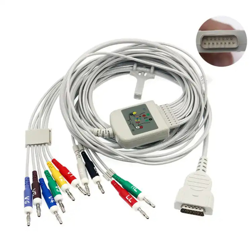 10 Leads 12 Leads EKG Kabel 15 Pins Grau Farbe Mehrfunktions