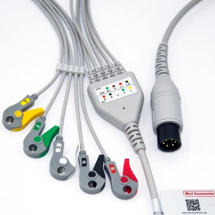 Med-Zubehör Medizinische BCI EKG-Monitorkabel 6 Pin 5 Leads Mehrzweck 0,9m Größe