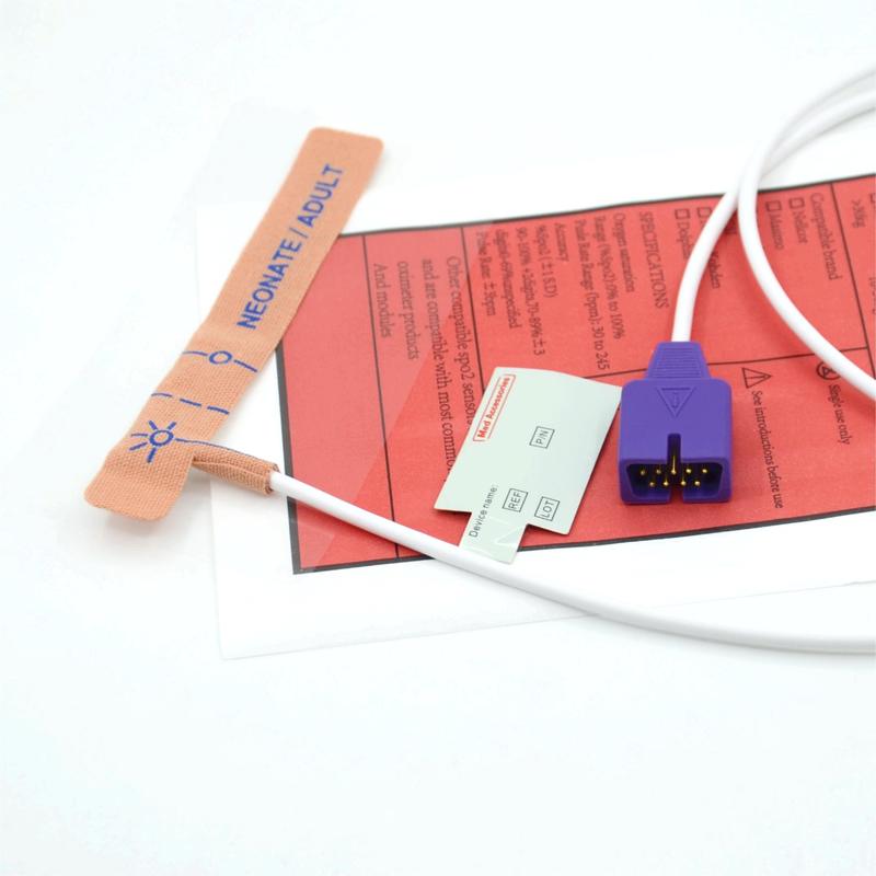 Medizinischer Zubehör Lieferant Stretch-Gewebe kompatibel Nellcor 9-poliger Einweg-SpO2-Sensor für Neugeborene/Erwachsene